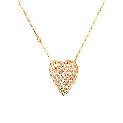 Handmade Diamond Puff Heart Diamond-by-the-Yard Necklace Yellow Gold