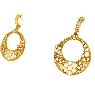 Judith Ripka 18K Diamond and Moonstone Earrings Yellow Gold