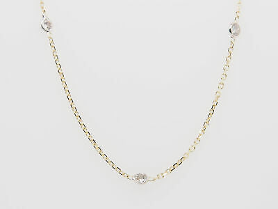 14K Diamond By The Yard Necklace White Yellow Gold 0.92ctw