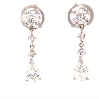 Platinum Pear Shape Diamond Dangle Earrings