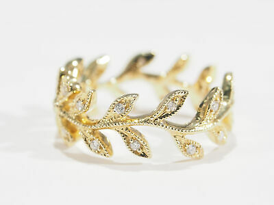 14K Diamond Floral Ring Wreath Leaf Yellow Gold 0.20ctw
