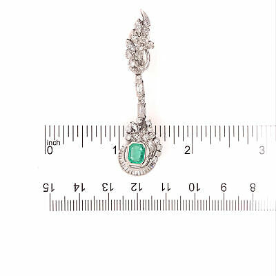 Silver and 10K Edwardian Diamond and Emerald Earring in Sterling White Gold