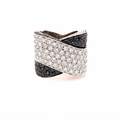 18K White and Black Diamond Wide Crossover Band White Gold