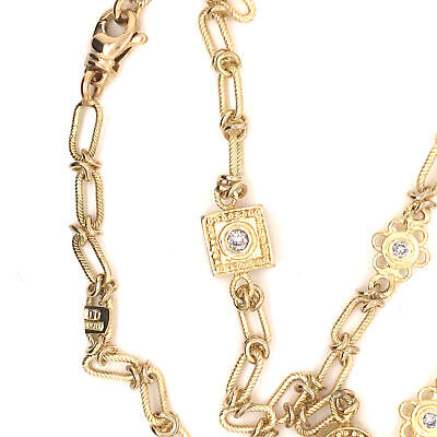 14K Vintage Diamond Station Chain Necklace Yellow Gold