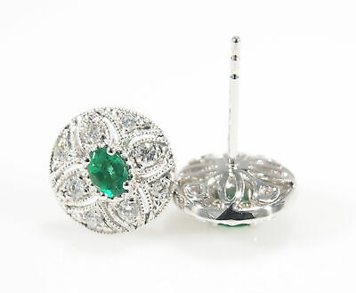 18K Diamond Emerald Earrings White Gold