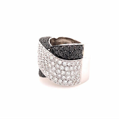 18K White and Black Diamond Wide Crossover Band White Gold