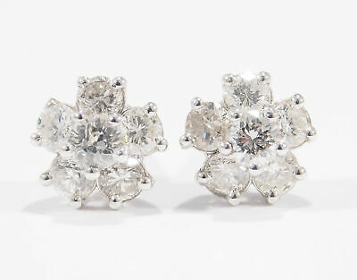 14K Diamond Cluster Earrings Stud White Gold
