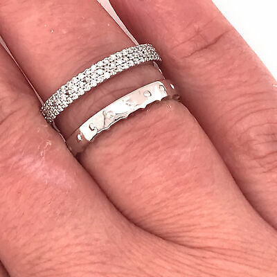 14K Diamond Double Row Ring with an Open Back White Gold