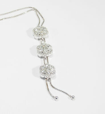 14K Diamond Cluster Necklace Tassel Adjustable White Gold 3.39ctw