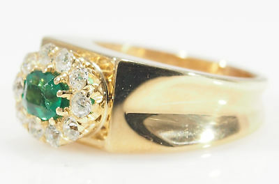 14K Diamond Emerald Ring Yellow Gold Halo