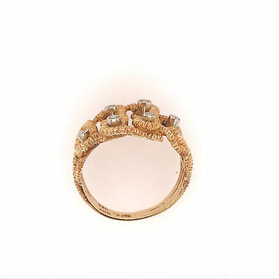 18K Italian Wide Diamond Textured Ring Yellow Gold
