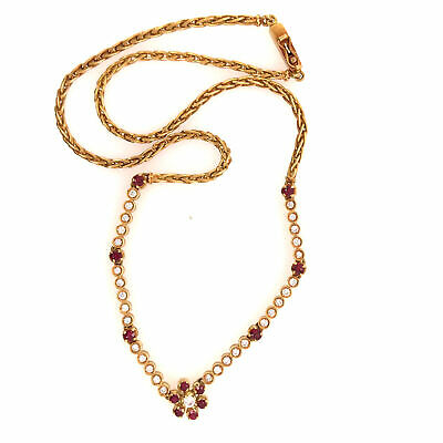 18K Vintage Gucci Ruby and Diamond Necklace Yellow Gold