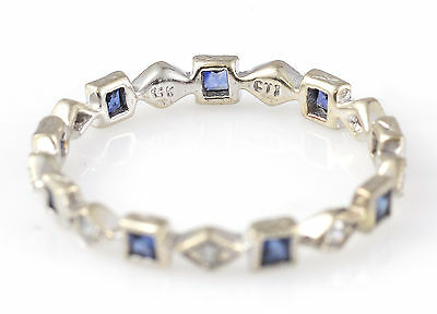 14K Diamond Sapphire Deco Style Ring White Gold