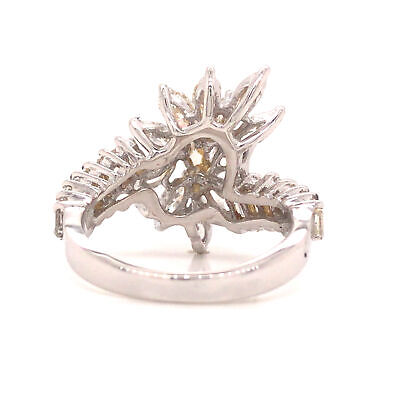 Platinum Marquise Baguette Diamond Cluster Vintage Ring