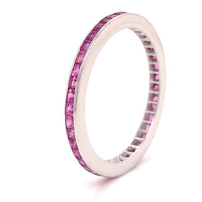 14K Ruby Channel Set Thin Eternity Band White Gold