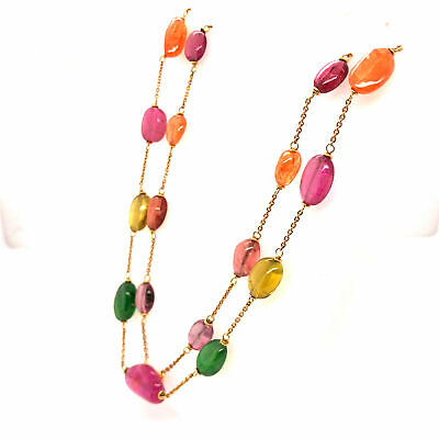 18K Emerald and Multi-Colored Tourmaline Necklace Yellow Gold