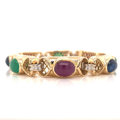 18K Ruby Emerald Sapphire Gemstone Line Bracelet Yellow Gold