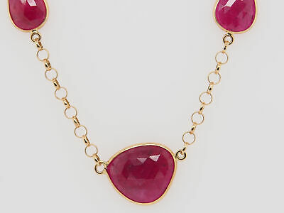 14K Ruby Necklace Yellow Gold Rose Cut 12ctw