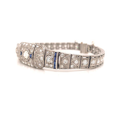 Platinum Art Deco Diamond Sapphire Bracelet