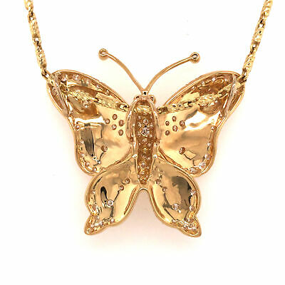 14K Diamond Butterfly Necklace Yellow Gold
