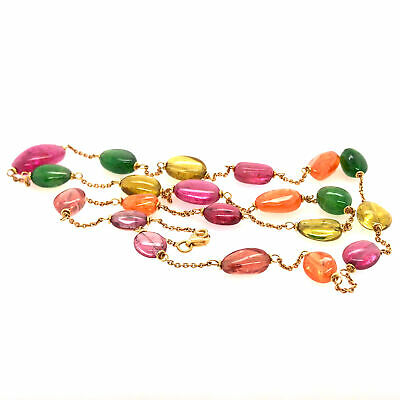 18K Emerald and Multi-Colored Tourmaline Necklace Yellow Gold