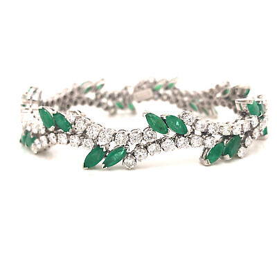 Vintage Diamond and Emerald Bracelet 12K White Gold