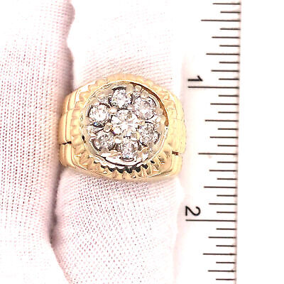 14K Diamond Cluster Signet Ring Yellow Gold