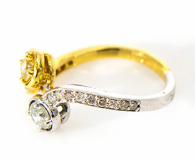 14K Diamond Cross-Over Ring White Yellow Gold Fancy