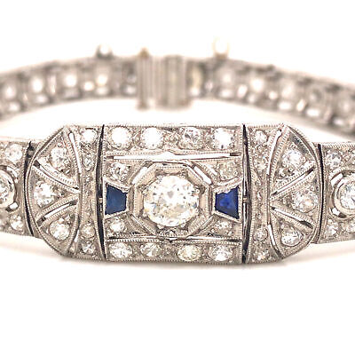 Platinum Art Deco Diamond Sapphire Bracelet