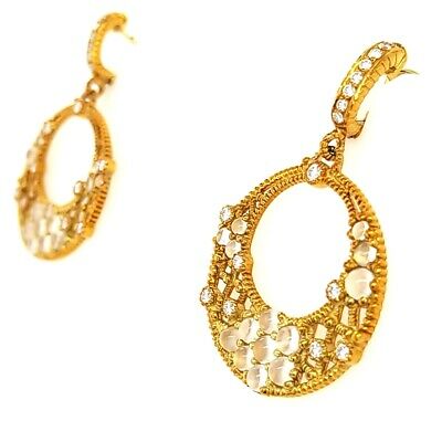 Judith Ripka 18K Diamond and Moonstone Earrings Yellow Gold