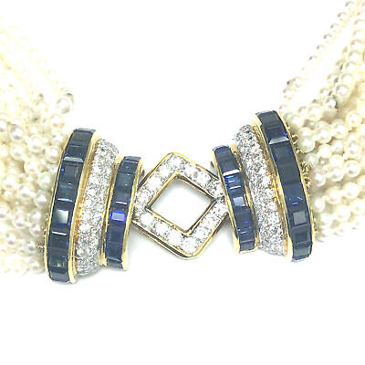 18K Gucci Diamond Sapphire Seed Pearl Necklace