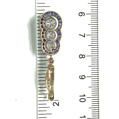 Vintage Art Deco Sapphire Diamond Hanging Earring 18K Yellow Gold Platinum
