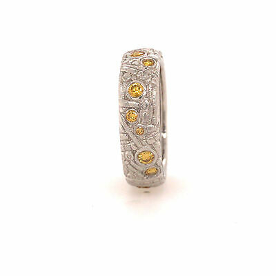 Platinum Alex Sepkus Canary Diamond Hand Hammered and Engraved Wide Band