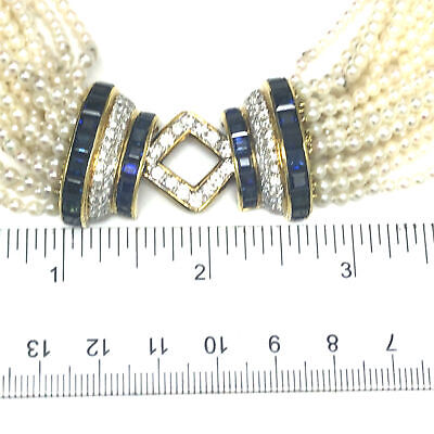 18K Gucci Diamond Sapphire Seed Pearl Necklace