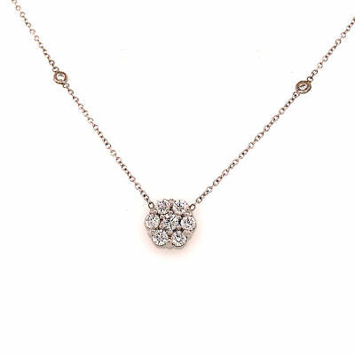 14K Diamond Cluster Flower Pendant on Diamond-by-the-Yard Necklace White Gold