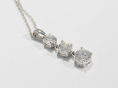 14K Dangling Diamond Pendant Necklace White Gold Tapering 1.31ctw
