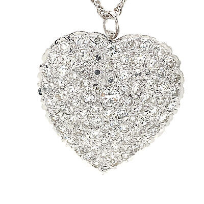 14K Diamond Heart Shape Pendant Necklace Pin White Gold