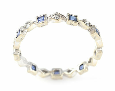 14K Diamond Sapphire Deco Style Ring White Gold