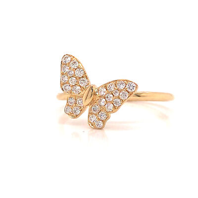 18K Diamond Pave Butterfly Ring Yellow Gold