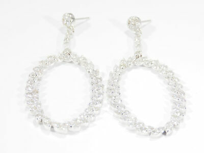 14K Diamond Earrings Wreath Hoop Oval White Gold