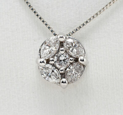 14K Diamond Cluster Pendant White Gold