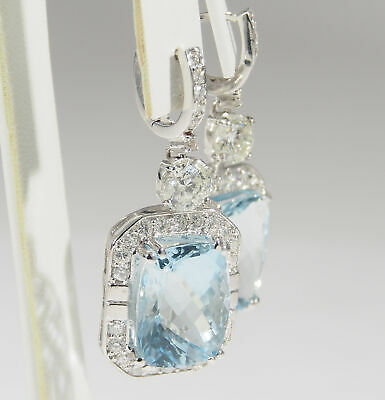14K Diamond Aquamarine Earrings White Gold 4.09ctw