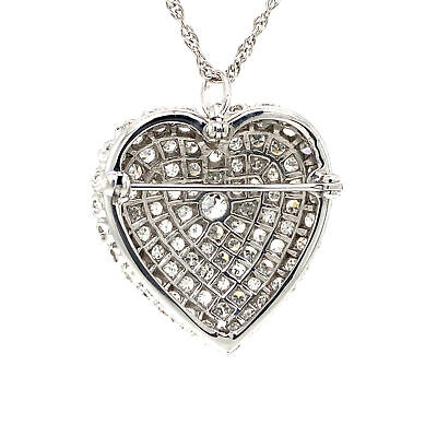 14K Diamond Heart Shape Pendant Necklace Pin White Gold