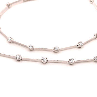 18K Diamond Bar Link Necklace White Gold