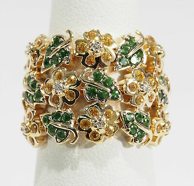 14K Diamond Emerald Ring Motif Flexible Yellow Gold