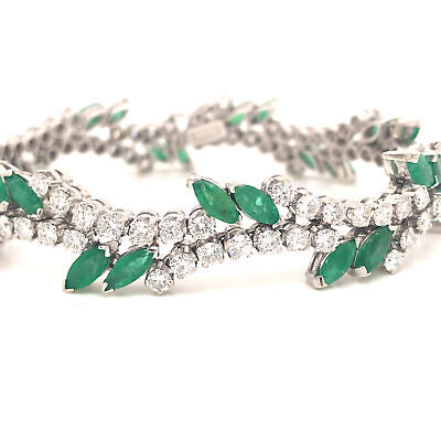 Vintage Diamond and Emerald Bracelet 12K White Gold