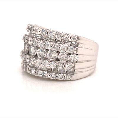 14K Round and Baguette Diamond 7-Row Band White Gold