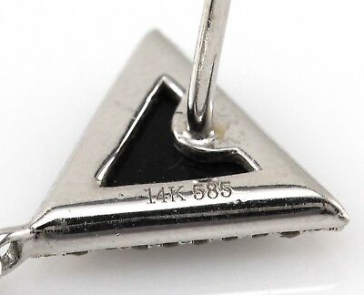 14K Diamond Onyx Earrings White Gold Triangle Dangle Drop