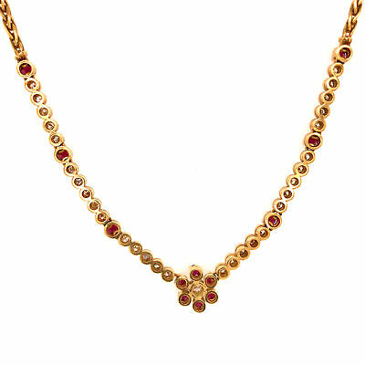 18K Vintage Gucci Ruby and Diamond Necklace Yellow Gold