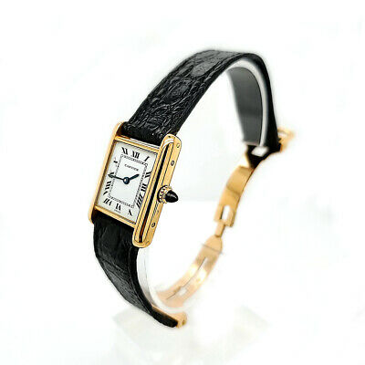 18K Cartier Tank Solo Watch Leather Strap Yellow Gold 20mm